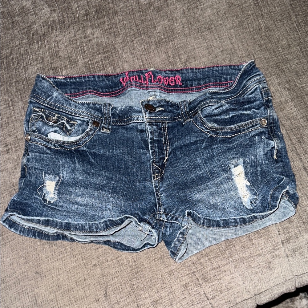 Wallflower Blue Distressed Rolled-Hem Jean Shorts
